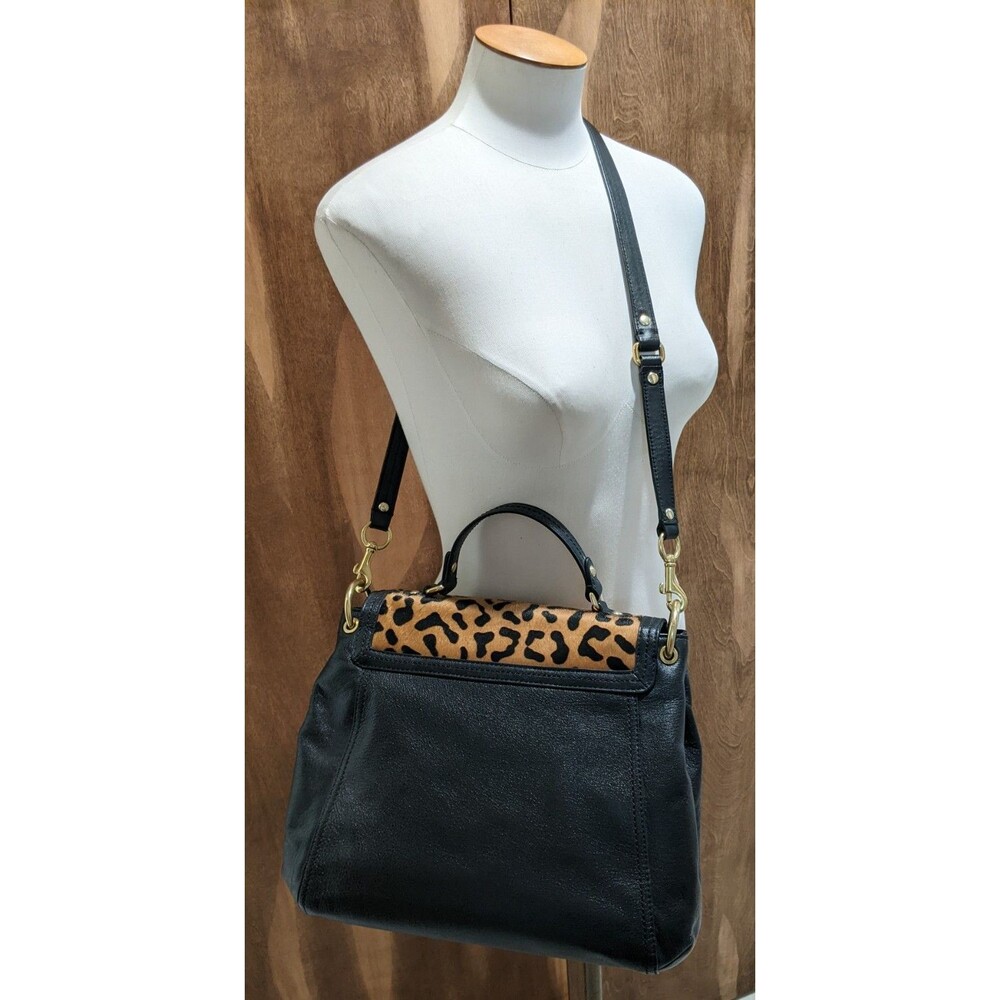 COACH Park Ocelot Haircalf Black Leather Turnlock Flap Satchel Bag - Picture 3 of 16